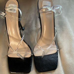 Tomato Black Snake Print Strappy Ankle Strap Stiletto Heels Square Toe 8